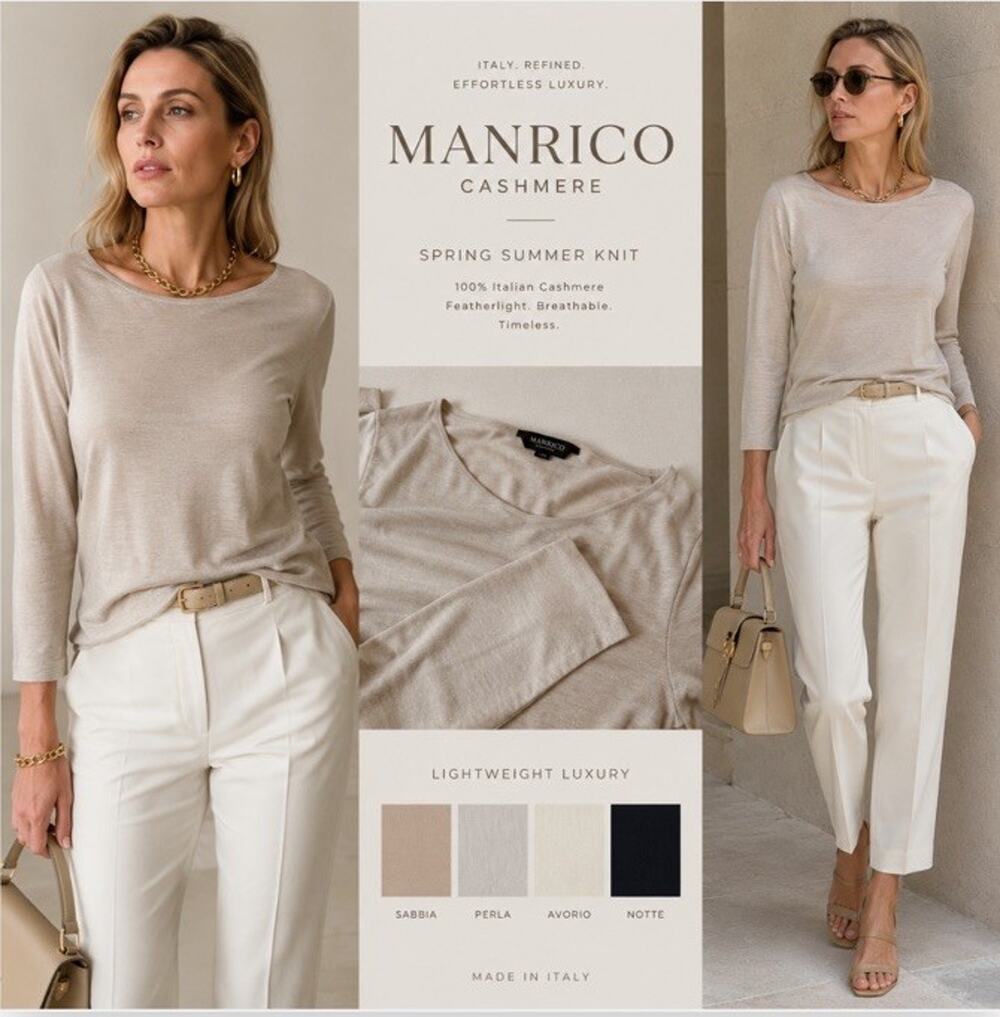 Manrico Cashmere Sweater Sz M 4 Beige Tan Italian Quiet Luxury Knit Low Back Top